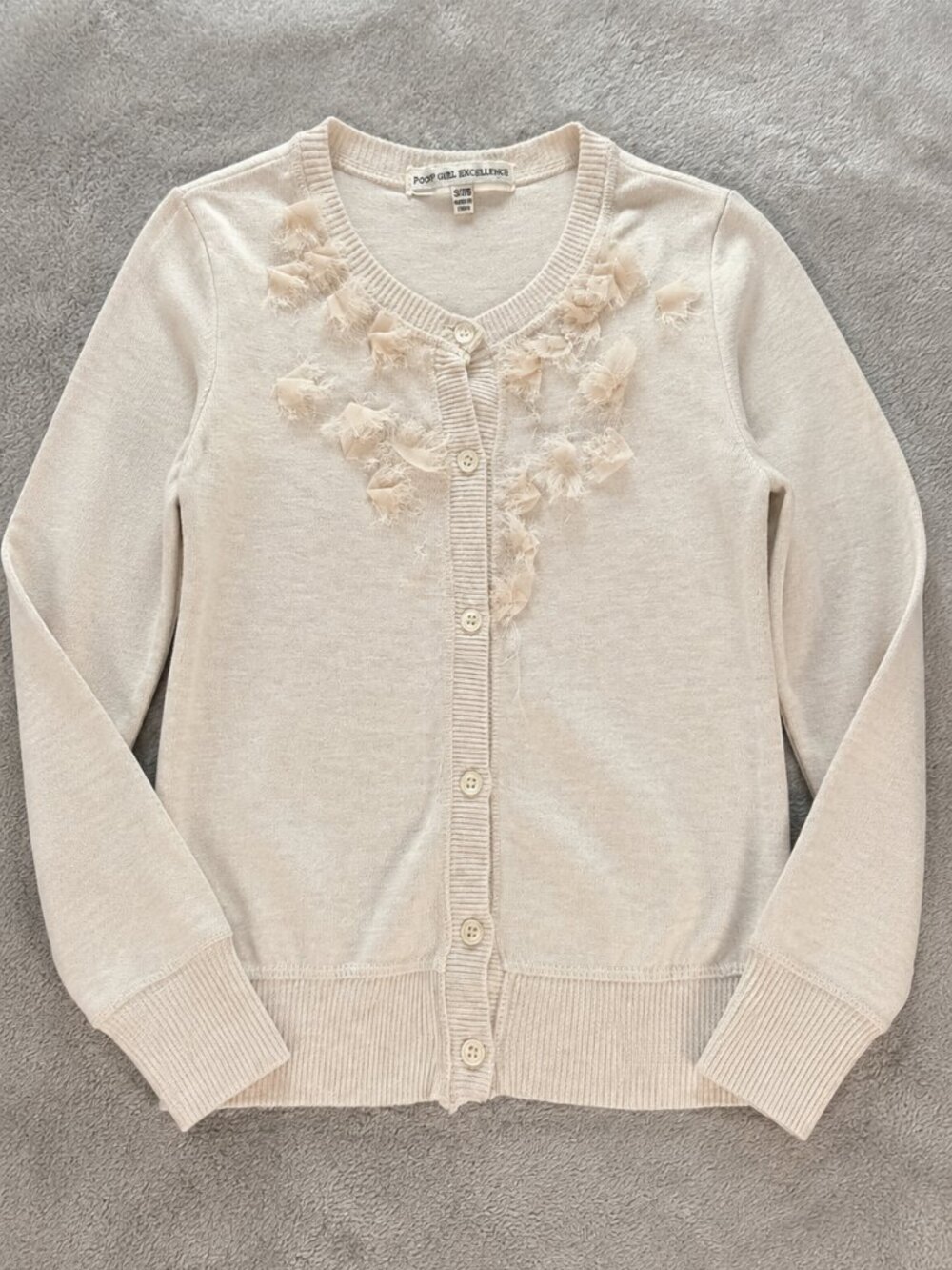 Poof Girl Excellence Girls 7/8 Cream Floral Applique Cardigan Sweater